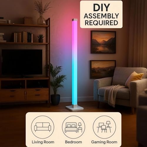 Flupuro ICRGB Corner Floor Lamp, DIY Floor Lamp with Music Sync and 16 Million Colors, Color Changing Standing Floor LED Lights for Bedroom Living Room Decor, Ambient Mood Lighting Gaming Accessories - Image 2