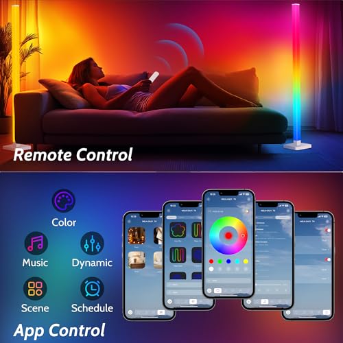 Flupuro ICRGB Corner Floor Lamp, DIY Floor Lamp with Music Sync and 16 Million Colors, Color Changing Standing Floor LED Lights for Bedroom Living Room Decor, Ambient Mood Lighting Gaming Accessories - Image 5