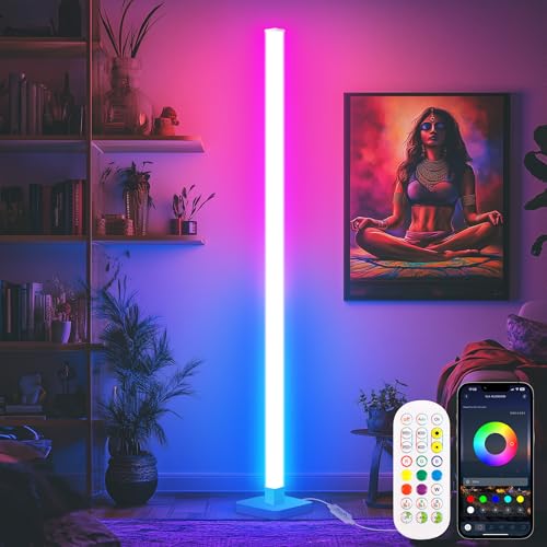 Flupuro ICRGB Corner Floor Lamp, DIY Floor Lamp with Music Sync and 16 Million Colors, Color Changing Standing Floor LED Lights for Bedroom Living Room Decor, Ambient Mood Lighting Gaming Accessories - Image 1