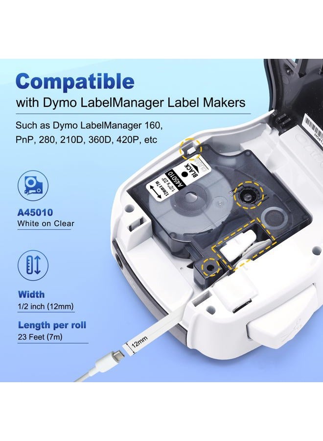 COLORWING شريط ملصقات DYMO D1 متوافق باللون الأسود على الشفاف بديل لملحقات ماكينة ملصقات DYMO مرجع 45010 S0720500، 1/2 بوصة × 23 قدم، عبوة 3 قطع - Image 2