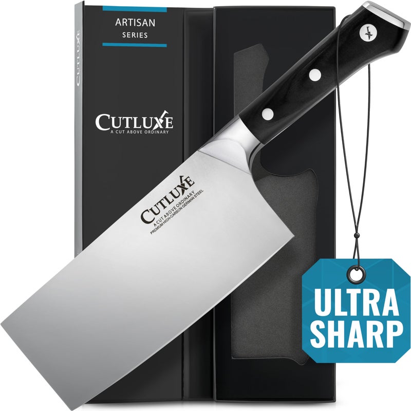 Cutluxe Cleaver Knife - 7"" Meat Cleaver  Butcher Knife For Meat Cutting - German Steel Blade  Full Tang  Ergonomic Handle Design - Artisan Series - Image 1
