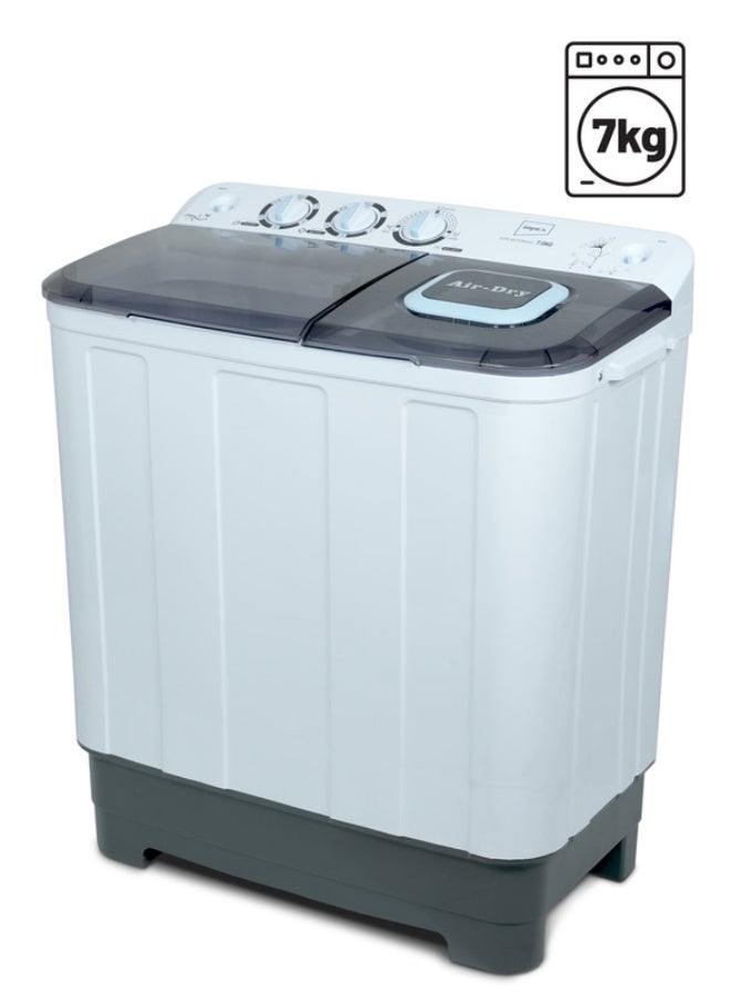 Impex 7 Kg Semi Automatic Washing Machine, Air Turbo Dry, Transparent Black Window Lid, Rust Free Body, Low Noise Motor System, Handwash Design, Collar Scrubber, High Clean Ratio, Durable & Temperature Resistant, 7Kg Wash Capacity, 5Kg Spin Capacity, 350W Wash Power, Semi Automatic Top Load Washing Machine, Cleaning Cloths Dresses. 2 Year Warranty - WM 4204A, White & Grey Body 7 kg 350 W WM 4204 Black/White/Grey - Image 1