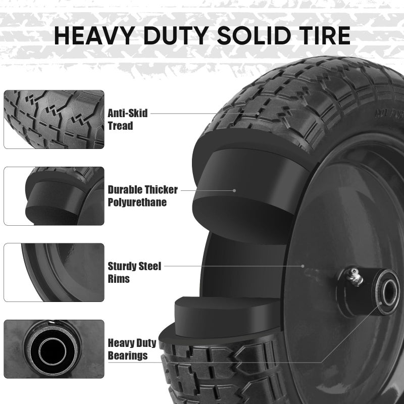 TICONN 4.80/4.00-8 Tire, 14.5" Flat Free Wheelbarrow Tire and Wheel, Solid Replacement Tires with 3" Centered Hub, 5/8" 3/4" Bearings, Universal Fit 4.80/4.00-8, 3.50/3.00-8, 4.00-6 (Black) - Image 2