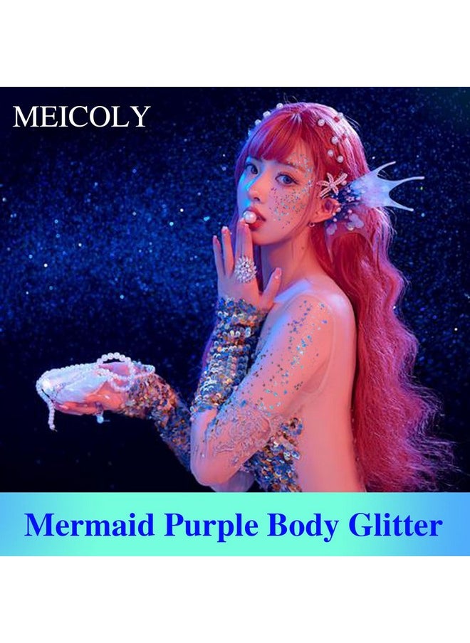 ميكولي بريق الجسم البنفسجي الفاتح من MEICOLY، بريق وجه حورية البحر البنفسجي المتدرج، زي ماردي غرا للنساء، مكياج لامع للحفلات الراقصة، طلاء وجه لامع، بريق كثيف للشعر، جل لامع للنساء، 50 مل  - Image 1