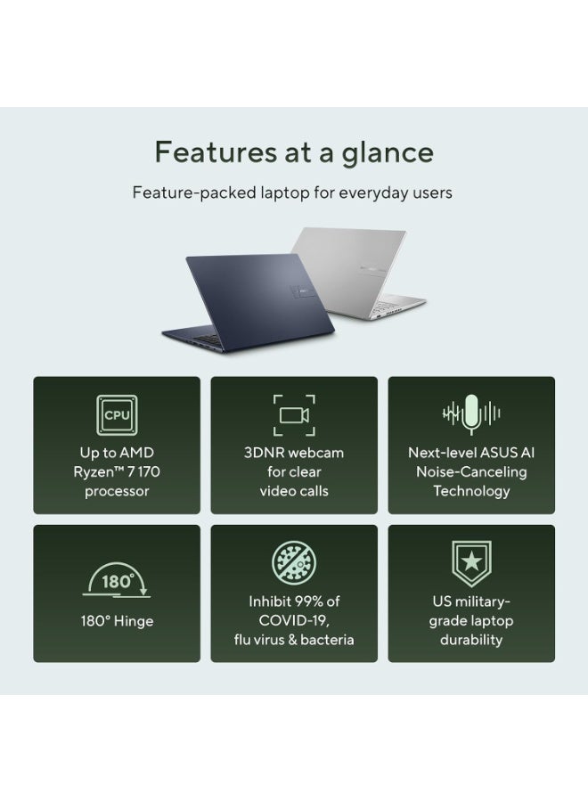 ASUS Vivobook 15 (2026) M1502NAQ AMD Ryzen 7 170 Fingerprint Sensor 16GB RAM - 512GB SSD FHD 15.6" Windows 11, M365 Basic(1 Year) Office 2024 Quiet Blue Thin & Light Laptop English Quite Blue - Image 5
