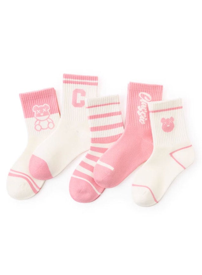 Yimian Children's Socks Spring And Autumn Seasongirls' Big Kids Students Baby Mid-tube 5 Pairs - Image 2