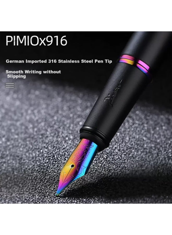 Pimio Pen قلم التوقيع هدية مكتبية للأعمال للكبار للطلاب قلم الخط للرجال والنساء هدية عيد الميلاد قلم حبر إيريديوم سلسلة مالاغا 916 أسود ملون - Image 4