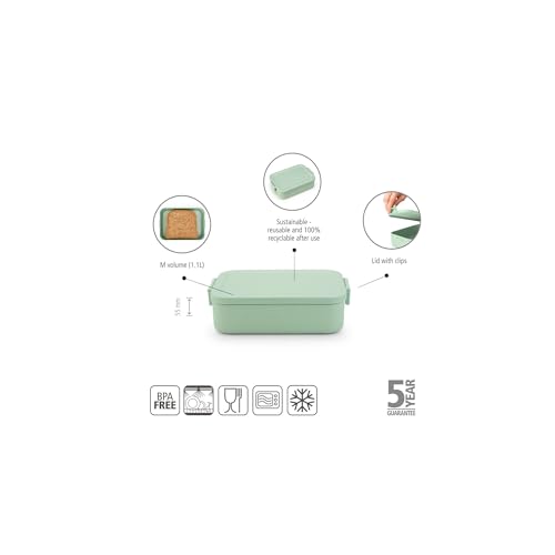Brabantia Make Take Medium Lunch Box Jade Green BPAFree Airtight Snap Locks Microwave Freezer Safe Travel Meal Prep Container 37oz - Image 3