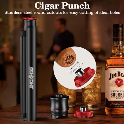 SEMKONT Travel Cigar Tube, Portable Aluminum Cigar Storage Tube Built in Humidifier, with Dual Cigar Punch Cigar Needle Cigar Holder Cigar Drawer Enhancer, 5 in 1 MultiFunctional Cigar Tube (Black) - Image 5