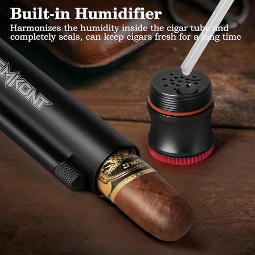 SEMKONT Travel Cigar Tube, Portable Aluminum Cigar Storage Tube Built in Humidifier, with Dual Cigar Punch Cigar Needle Cigar Holder Cigar Drawer Enhancer, 5 in 1 MultiFunctional Cigar Tube (Black) - Image 4