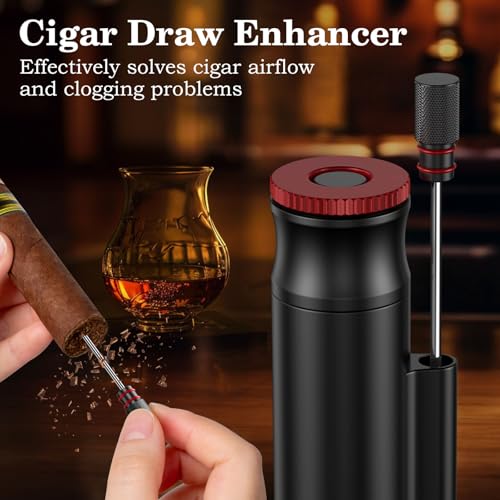 SEMKONT Travel Cigar Tube, Portable Aluminum Cigar Storage Tube Built in Humidifier, with Dual Cigar Punch Cigar Needle Cigar Holder Cigar Drawer Enhancer, 5 in 1 MultiFunctional Cigar Tube (Black) - Image 3
