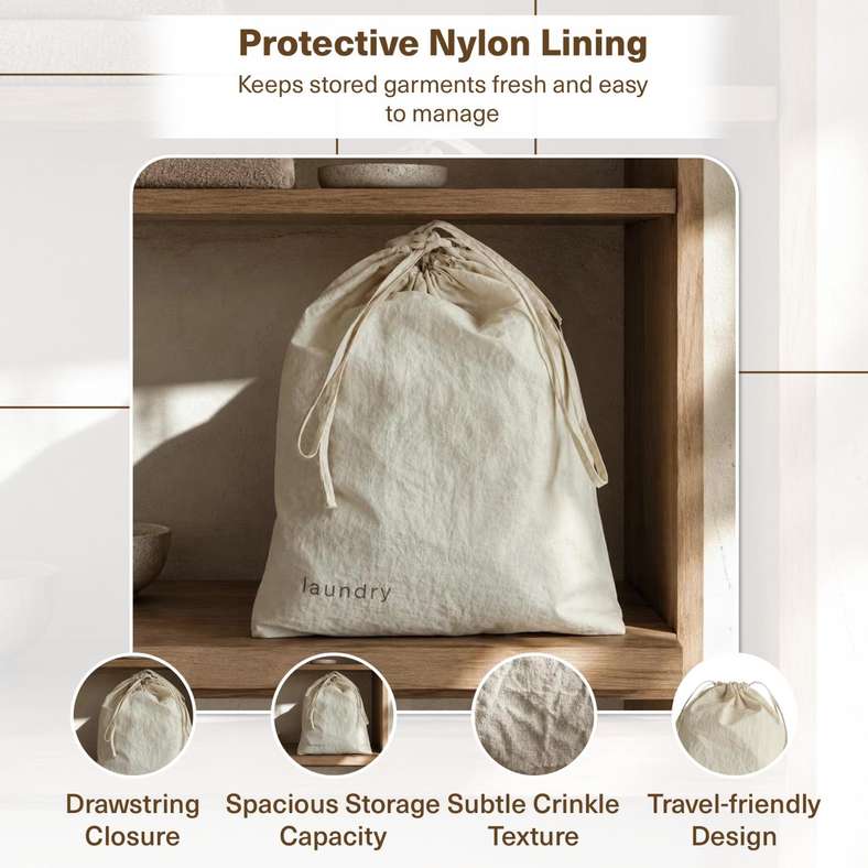 Pan Home Rikit Laundry Pouch with Drawstring 27x32cm- Natural - 261PSF9900143 - Image 5