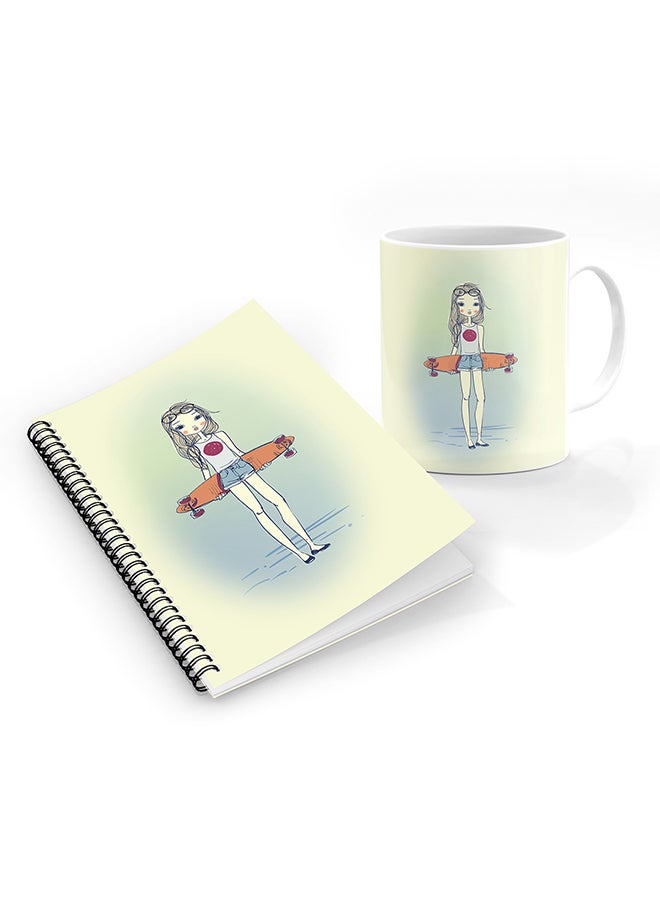 Stylizedd Designer Printed Coffee Mug + A5 Spiral Notebook Memo Notepad Journal Personalised Combo Gift Set Skater Girl