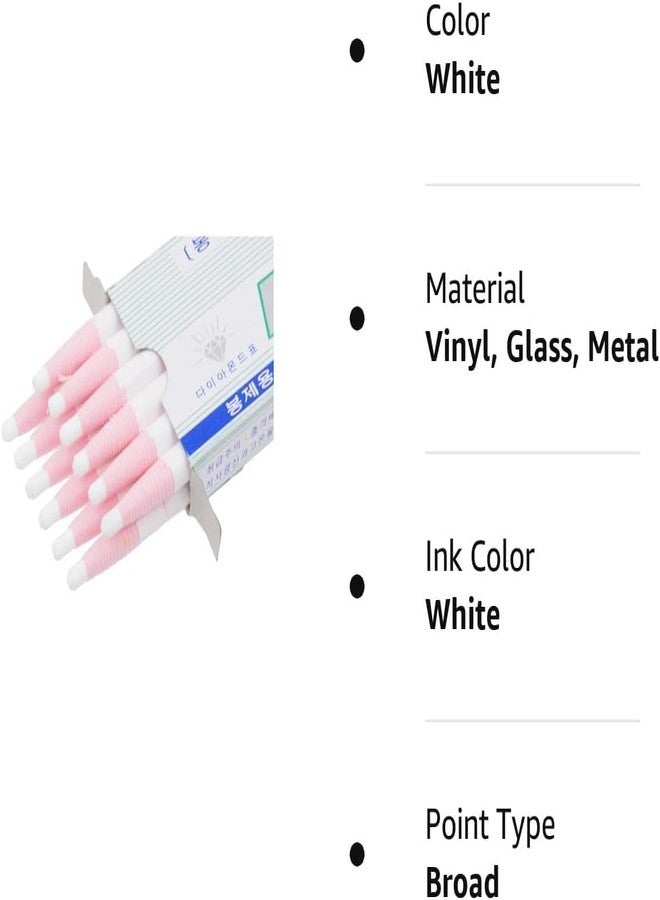 LENITH Korean Glass Markers Grease Pencils Peel-Off Type Grease Pencils China and Porcelin Marker/Wax pencil for Vinyl, Metal, Skin, Paper, window glass, Checking Markers (12 Pencils) Color:White - Image 2