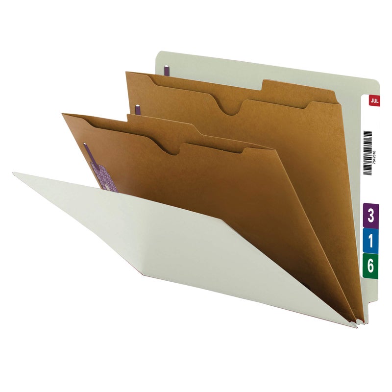 Smead 100 Recycled End Tab Classification File Folder with SafeSHIELD Fasteners 2 PocketStyle Dividers 2 Expansion Letter Size GrayGreen 10 per Box 26710