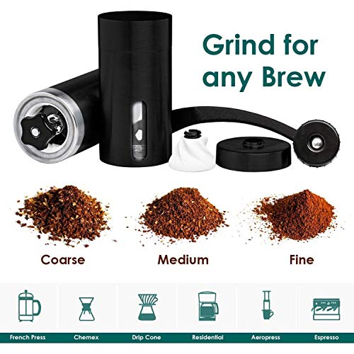 HOPz Manual Coffee Grinder Stainless Steel Manual Coffee Bean Grinder with Hand Crank and Fine to Coarse — Portable Espresso Grinder for Camping or Travel (Black Silve) - Image 4
