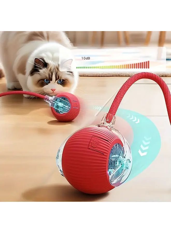 كرة أتوماتيكية حمراء متحركة مع أضواء LED وذيل للقطط والكلاب شحن عبر USB - Image 4