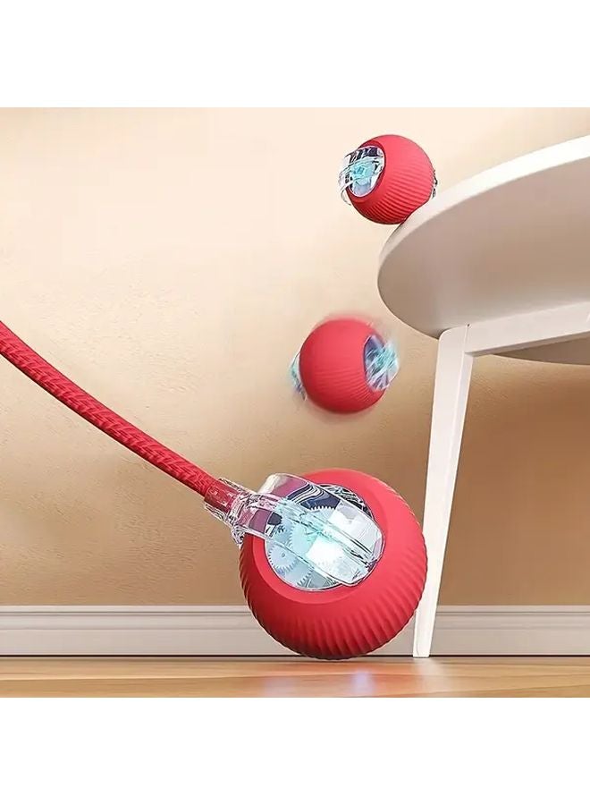 كرة أتوماتيكية حمراء متحركة مع أضواء LED وذيل للقطط والكلاب شحن عبر USB - Image 2
