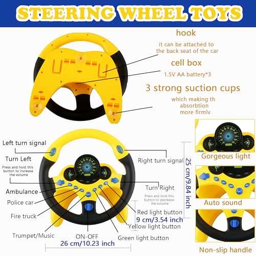 Fahacop 2 Pack Car Driving Simulated Toy Kids Steering Wheel Copilot Driving Steering Wheel Toy with Light Music for Kids Early Learning Educational Sounding Toys 2 Colors - Image 5
