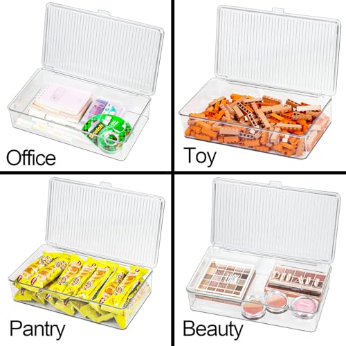 ZEXALOR Pack of 2 Clear Storage Bins with Lids, Small Storage Containers Boxes with Lids, Dresser Organizer, Tea Bag Organizer, Freezer Bin, Plastic Drawer Organizers (10.6×6.1×2.3“) - Image 3