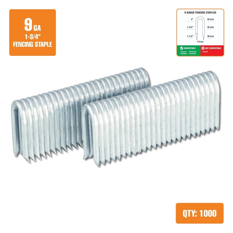 Freeman 9-Gauge 1-3/4" Fencing Staples | Glue Collated | Hot Dipped Galvanized Steel | 1000 Count | For Mesh, Horse, Deer & Chain Link Fencing | Compatible with PE20VFS9, G2FS9, PFS9 | FS9G175 - Image 2