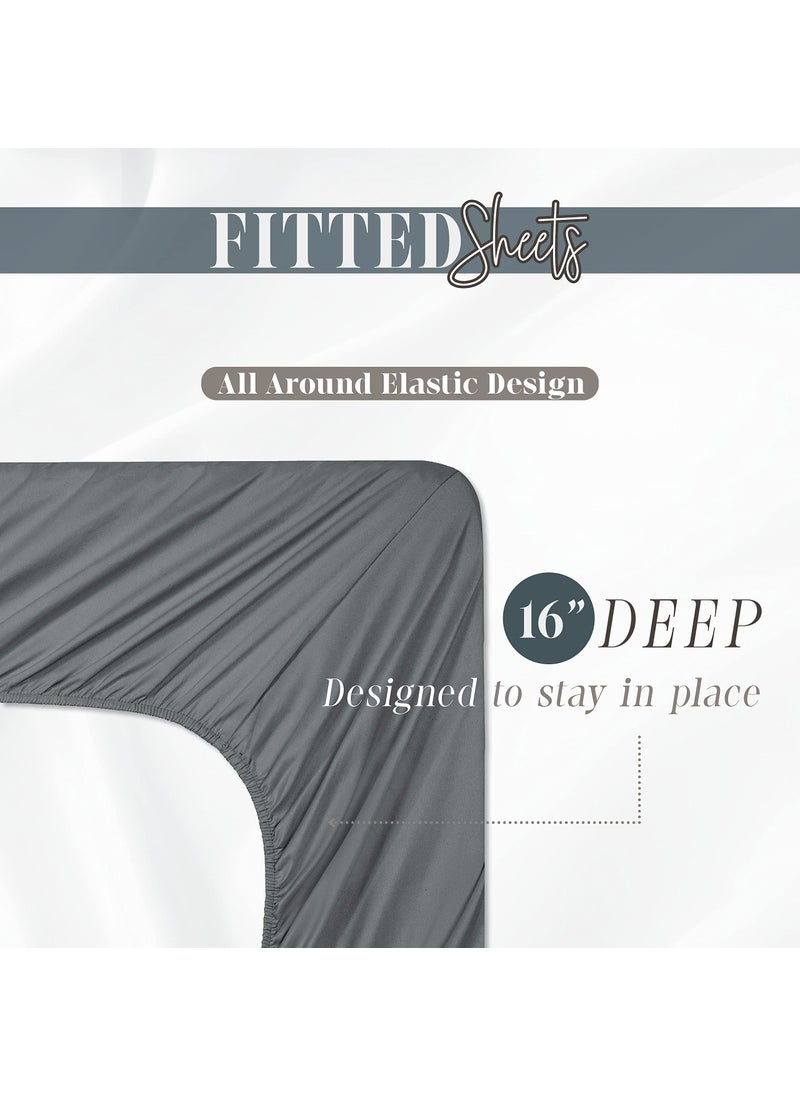 Elegant Comfort (6-Pack) Luxury Fitted Sheets! Premium Hotel Quality Elegant Comfort Wrinkle-Free 1500 Thread Count Egyptian Quality 6-Pack Fitted Sheet with Storage Pockets on Sides  King Size  Gray  - Image 5