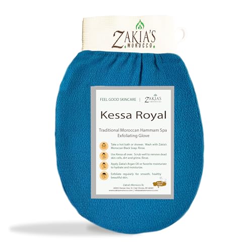 Zakia's Morocco Original Kessa Exfoliating Glove - Teal Blue - Microdermabrasion Exfoliating Mitts, Removes unwanted dead skin, dirt and grime and Keratosis Pilaris. Great for spray tan removal. 1 unit - Image 1