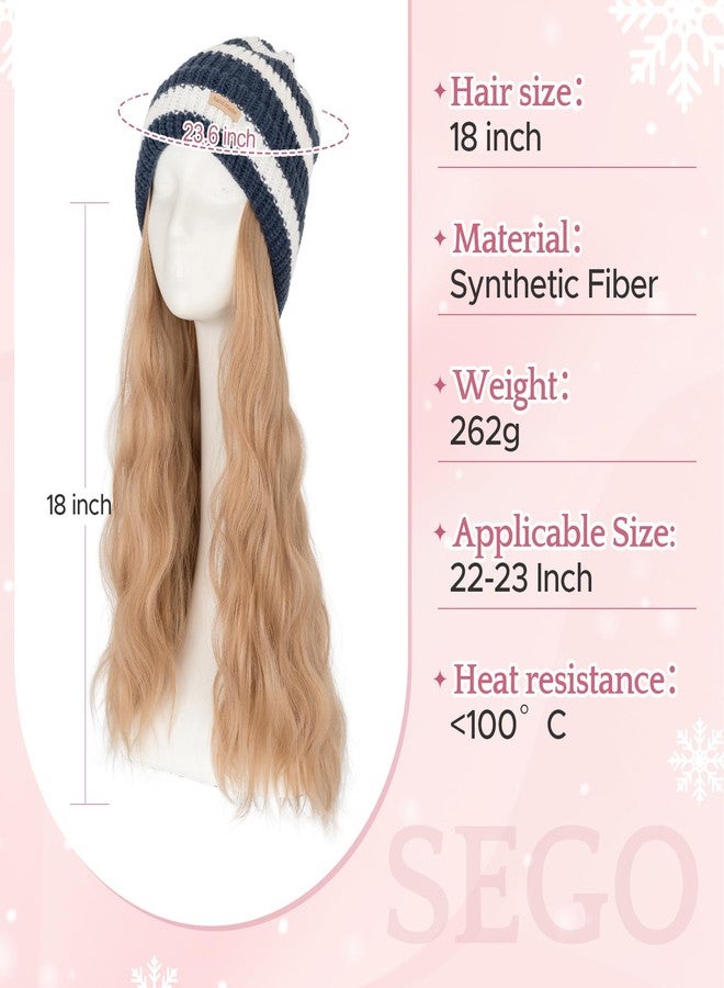 SEGO Beanie Wig for Women Hat with Hair Extensions Cap with Hair Attached for Women Synthetic 18 Inch Wavy Curly Hairpiece Winter Warm Black and White Knitted Hat Wigs 18 - Image 3