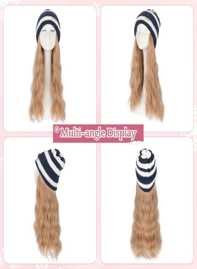 SEGO Beanie Wig for Women Hat with Hair Extensions Cap with Hair Attached for Women Synthetic 18 Inch Wavy Curly Hairpiece Winter Warm Black and White Knitted Hat Wigs 18 - Image 4