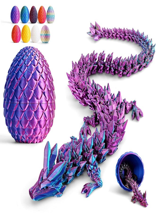 Cessfle 【2025 Updated】 12" 3D Printed Dragon Egg, Articulated Crystal 3D Printed Dragons, Cool Animals Dragon Toys Gifts for 5-7 4-6 8-12 Year Old Boys Kid Teen Adult, 3-d Printed Fidget Dragons - Image 1