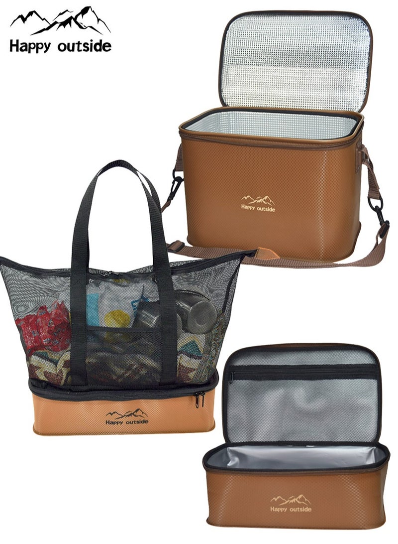 سعيد خارج الغذاء معزول مجموعة التبريد ( براون ) : 18-20L معزول حزمة التبريد X1 ، 8L الغداء مربع التبريد مع شبكة كيس X1 ، 6L الغداء مربع التبريد X1 - Image 1