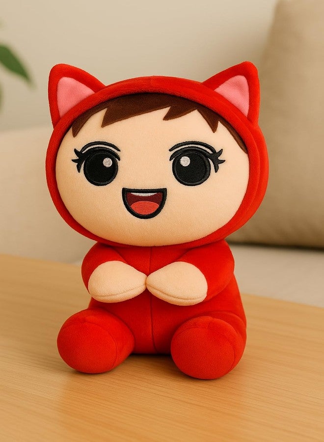 Saro Cute Plush Cat Stuffed Animal Toy, Red, Large Eyes DesignKawaii Anime Style | Plush Cat Doll, Grey with Pink Ears, Soft Stuffed Animal Toy (SAROKITTY_Doll_RED) - Image 2