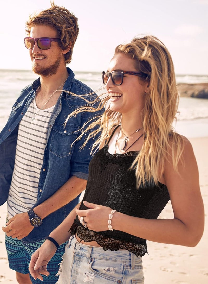 KASTWAVE 2Pcs Lace Tank,  Lace Patchwork Crop Top, Womens Loose Fit Casual Flowy Tank Tops, Cami Ribbed Knitted Tank Tops, Women's Slim-Fit Tank, Black and Brown, XL - Image 4