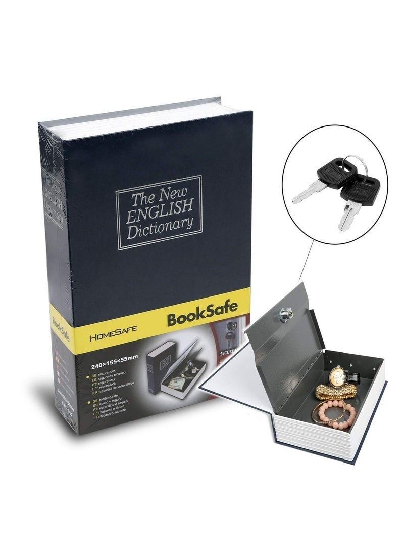 Happy Home Metal Safe 24 x 15.5 x 5.5 cm with key In The Form Of A Real Book To Save Money - Real Book Safe - Book Safe, Dictionary Diversion Hidden Book Portable Safe Box, for Storing Money, Jewelry and Passport - small metal safe box, book shape For jewelry and money- Navy Blue - Image 2