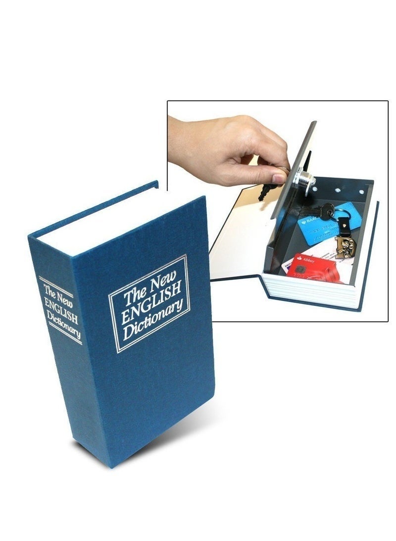 Happy Home Metal Safe 24 x 15.5 x 5.5 cm with key In The Form Of A Real Book To Save Money - Real Book Safe - Book Safe, Dictionary Diversion Hidden Book Portable Safe Box, for Storing Money, Jewelry and Passport - small metal safe box, book shape For jewelry and money- Navy Blue - Image 3