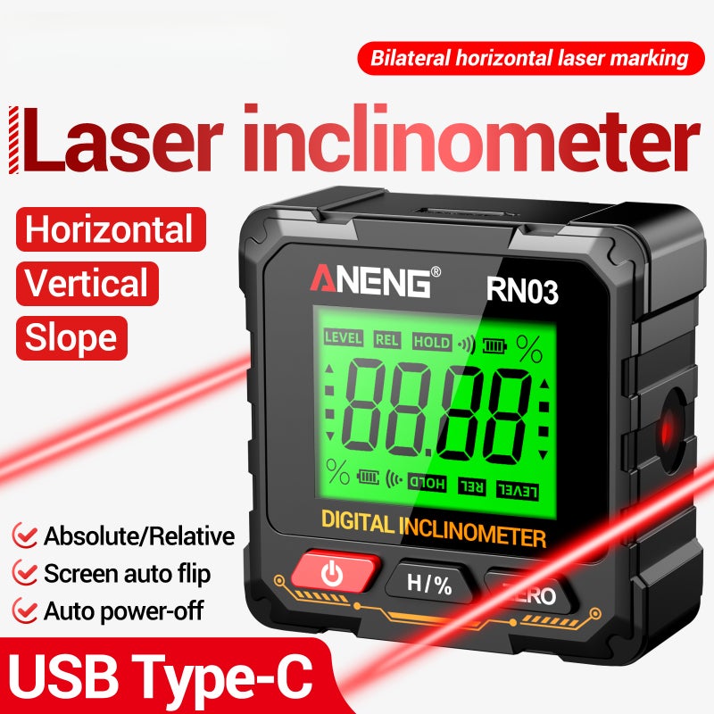 Digital Angle Finder: 2-Hour Type-C Charge, Backlit LCD Display, Strong Magnets - Dual-Mode Laser & Digital Measurement, Portable Compact Design for Hands-Free Angle Measuring In Dark Or Bright Spaces - Image 2