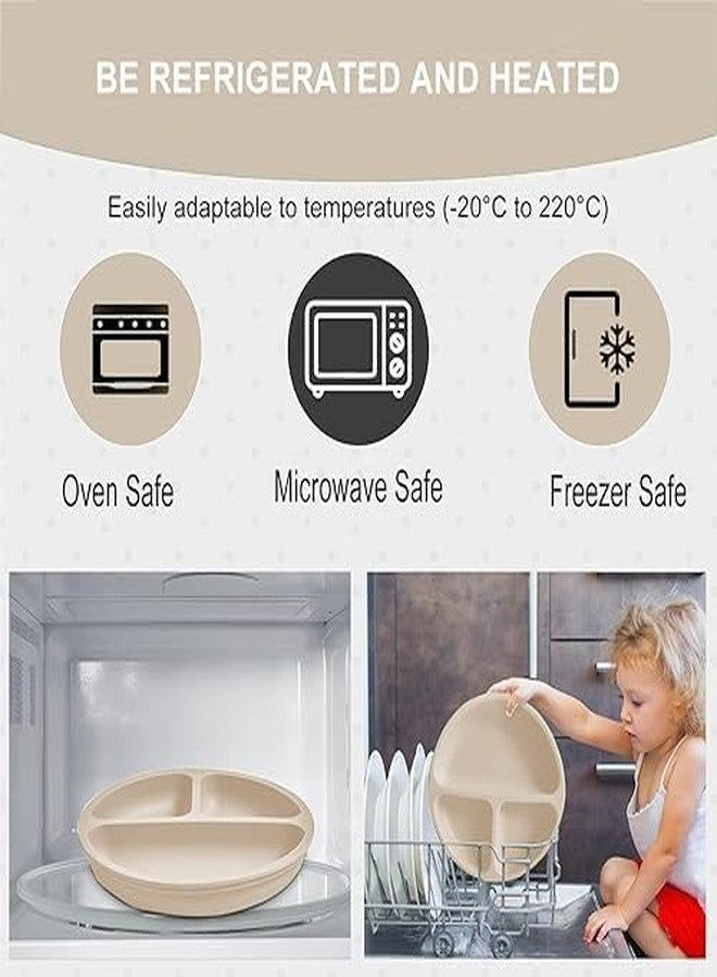 REMICH Baby Feeding Set of 6Pcs - Food Grade Toddlers Silicone Food Plate Sipping Cup Bowl Set with Silicone Bib, Baby Cutleries - Self-Feeding Tableware Set for Toddlers, Stabilizable (Beige) - Image 3