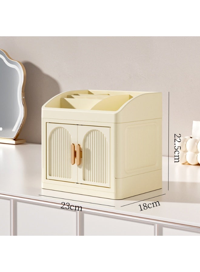 High-end desktop foldable double-door storage box desktop multi-layer stationery rack collection, multi-layer finishing, lipstick, cosmetics, skin care products storage cabinet， - Image 1
