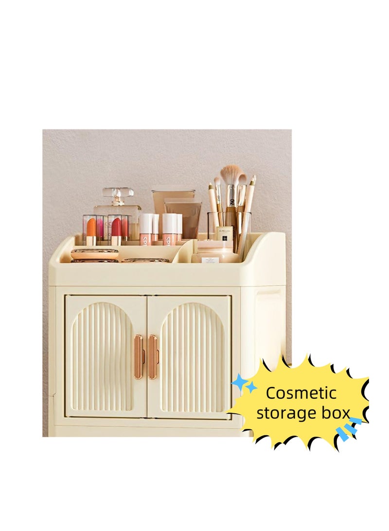 High-end desktop foldable double-door storage box desktop multi-layer stationery rack collection, multi-layer finishing, lipstick, cosmetics, skin care products storage cabinet， - Image 2