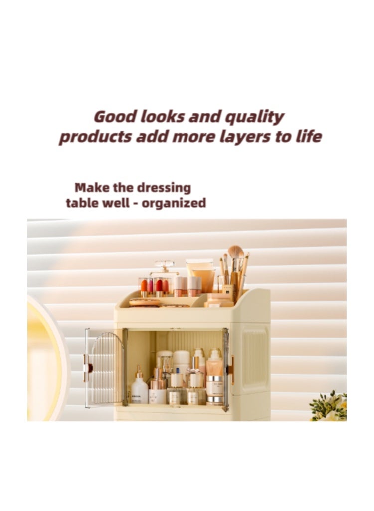 High-end desktop foldable double-door storage box desktop multi-layer stationery rack collection, multi-layer finishing, lipstick, cosmetics, skin care products storage cabinet， - Image 5