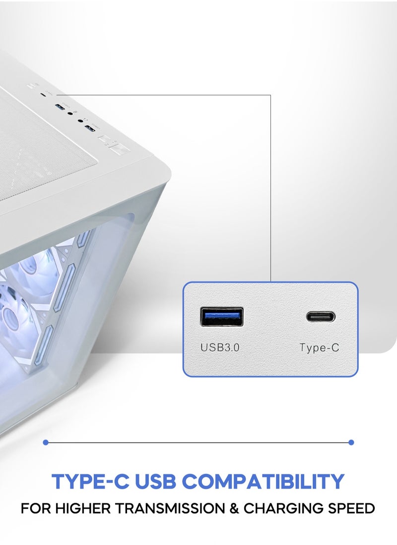 Tortox - Tortox Curvo Gaming PC Case ATX/M-ATX/ITX Gaming PC Case with 7 * 120mm ARGB PWM Case Fans, 360MM Radiator Support, Type-C USB Port, 3*SSD Slot Gaming Case - Image 1
