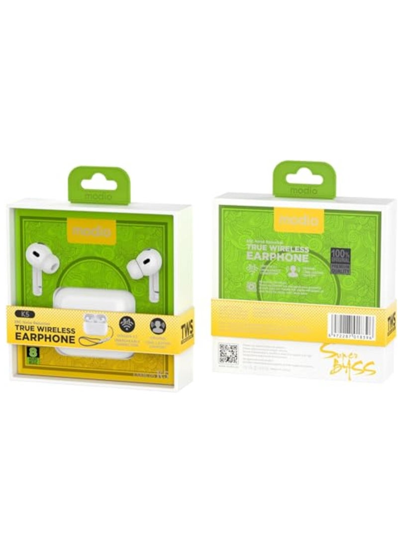 modio True Wireless Earphones – Premium Sound, Comfortable Fit, and Free Case (White) - Image 4