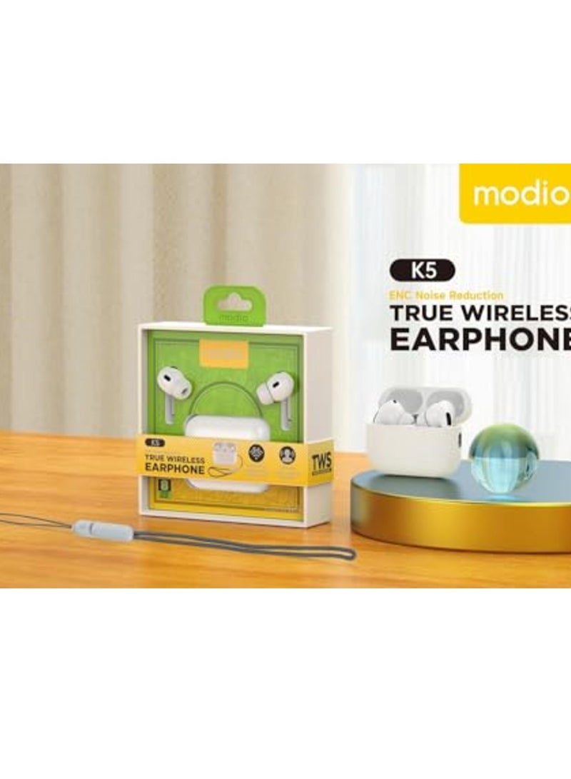 modio True Wireless Earphones – Premium Sound, Comfortable Fit, and Free Case (White) - Image 3