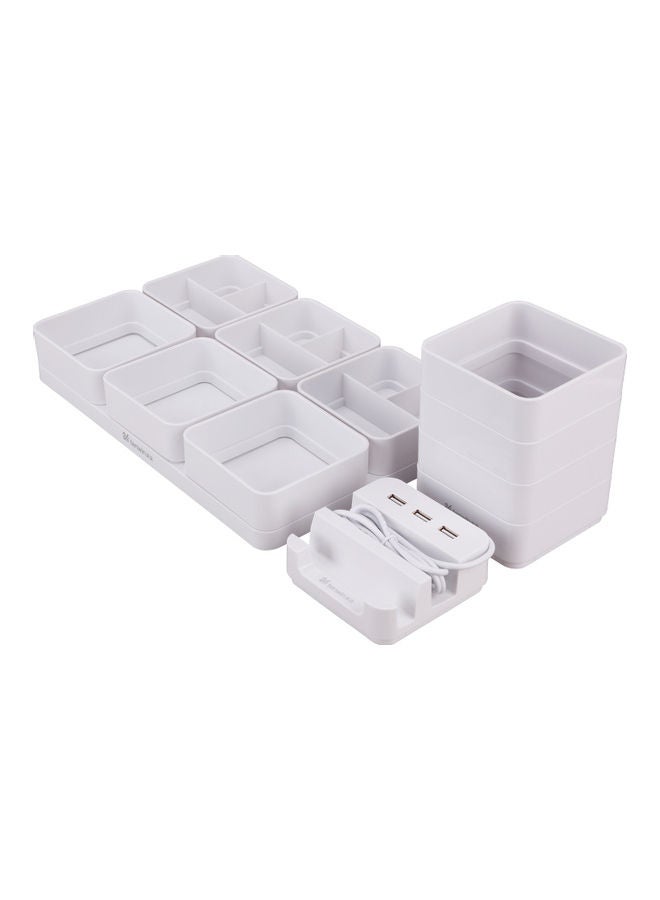 NIBEMINENT 3-in-2 USB Charging Station Pen Holder Storage Box White - Image 1
