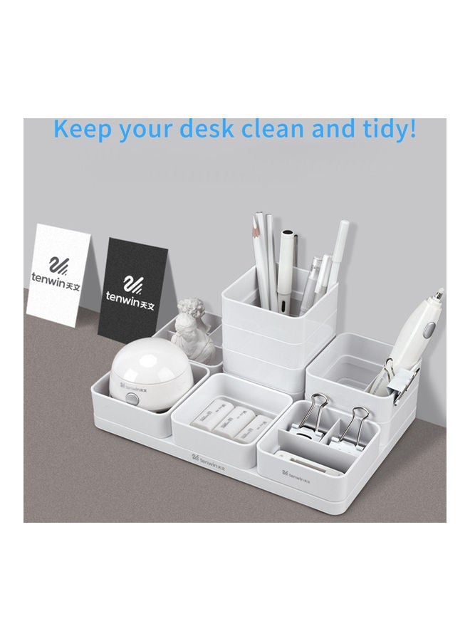 NIBEMINENT 3-in-2 USB Charging Station Pen Holder Storage Box White - Image 5