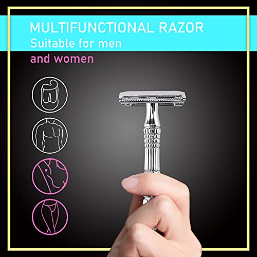 BAILI Classic 3-Piece Double Edge Safety Razor Wet Shaving for Men Women with Platinum Blade and Mirrored Travel Case BD176 - Image 2