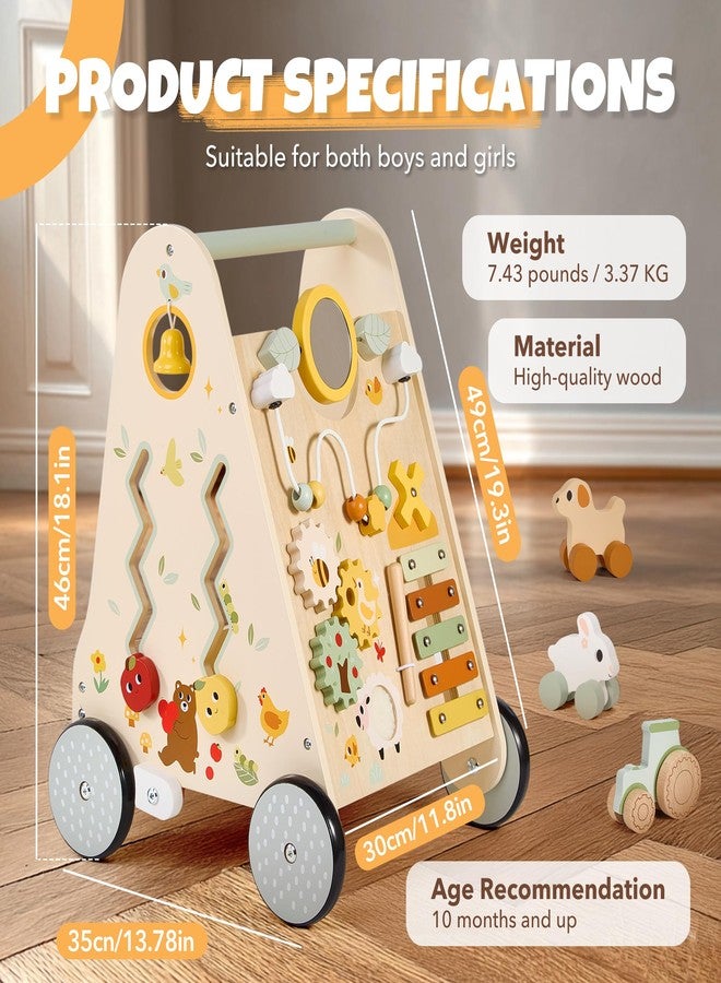 Pithfor Wooden Baby Push Walker, Baby Walker with Activity Center for Girls Boys, Montessori Sensory Push Toys for Babies Learning to Walk & Sit-to-Stand - Image 2