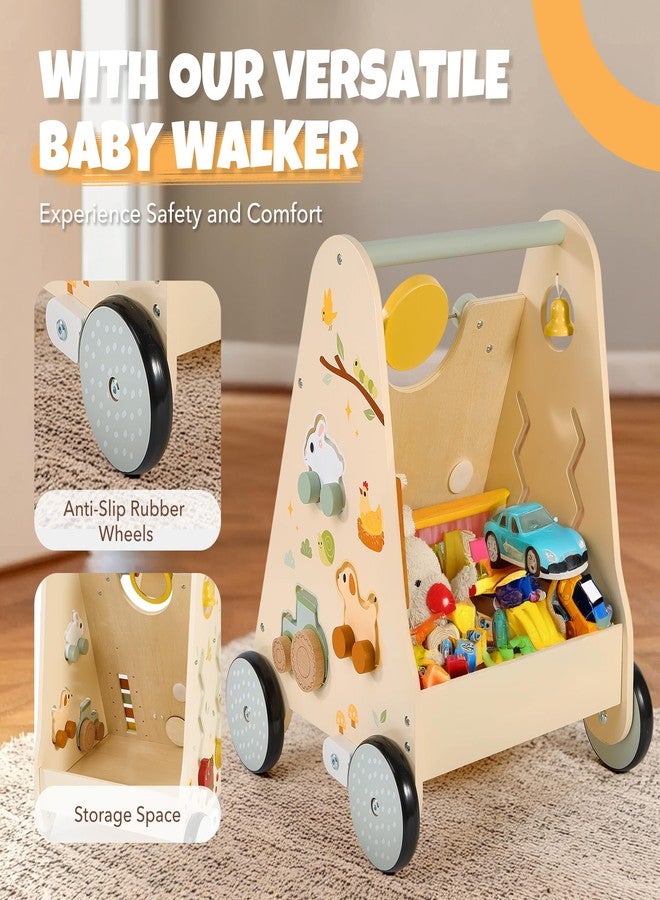 Pithfor Wooden Baby Push Walker, Baby Walker with Activity Center for Girls Boys, Montessori Sensory Push Toys for Babies Learning to Walk & Sit-to-Stand - Image 5