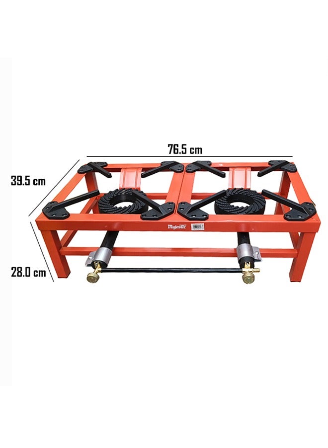 Majestic Heavy-Duty Cast Iron Double Burner Stove 76.5X38.5X23 Cm, Red, Durable And Portable For Powerful Home Or Outdoor Cooking - Image 4