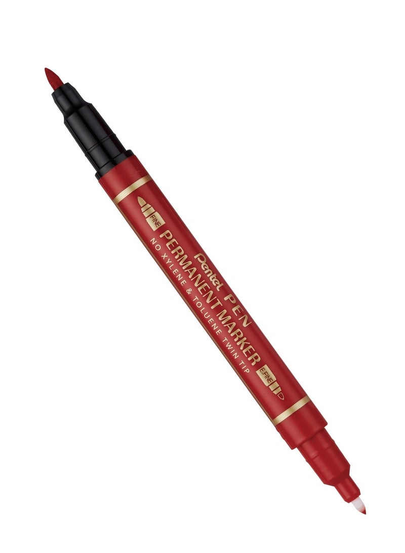 Pentel علامة دائمة ذات طرفين 4 قطع حبر أحمر - Image 2